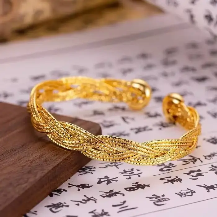 Bracelets en or véritable 18 carats pour femmes, tissage sans démoulage, corde de chanvre, de haute 