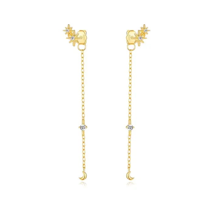 Aide-Boucle d'oreille longue en argent regardé 925 pour femme, ligne d'oreille, document en or 18 ca