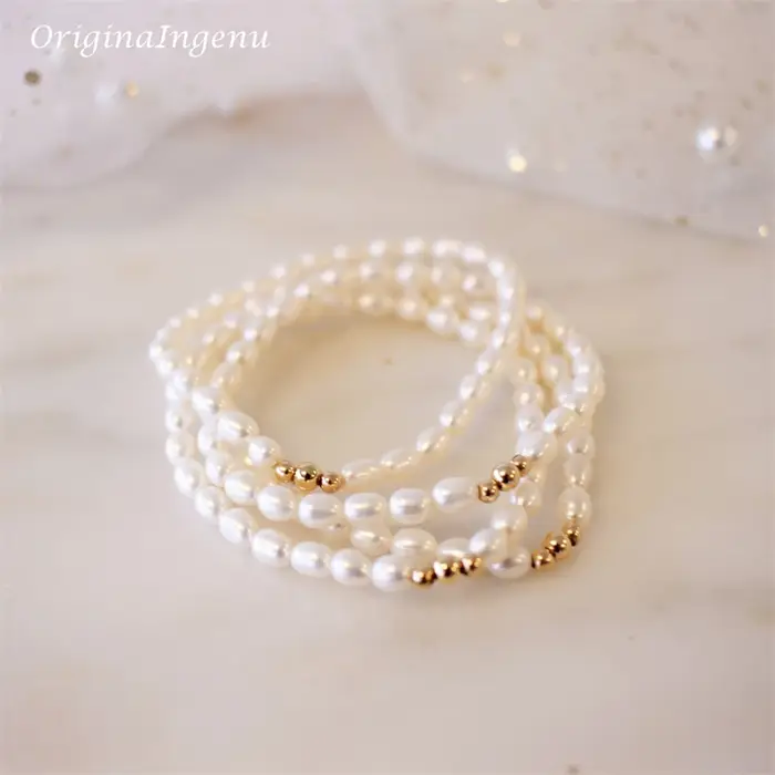 Bracelet en or rempli 14K avec perles naturelles design géométrique classique pour femme occasions spéciales vintage bohème