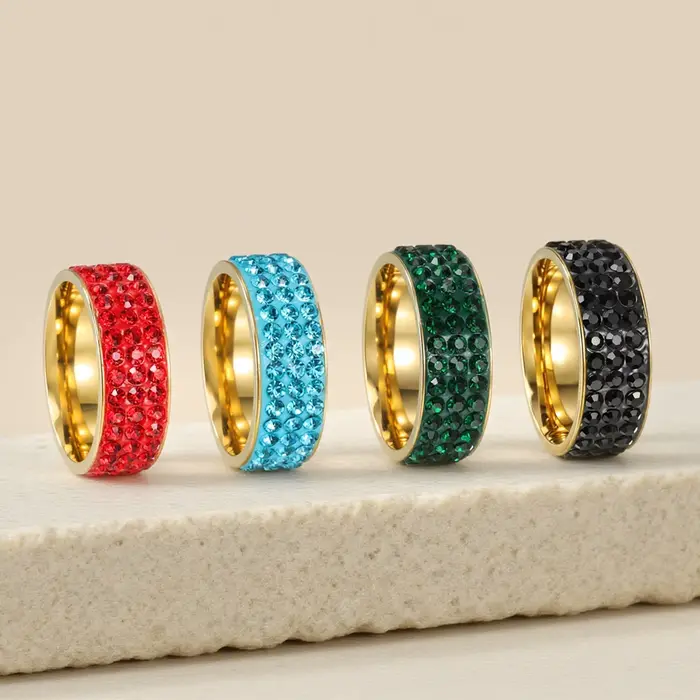 Bague de mariage en pierre blanche de 8mm pour femmes, 3/5 rangées, en acier inoxydable, avec pierres serties pavé, bijoux de fiançailles
