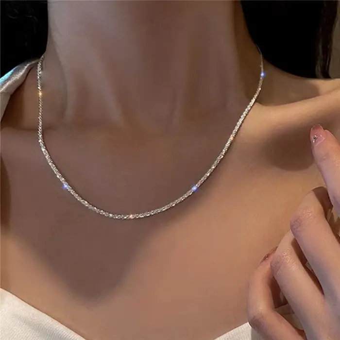 Collier en argent Sterling S925 authentique, clavicule brillante de 2mm, chaîne de pull, bijoux à br