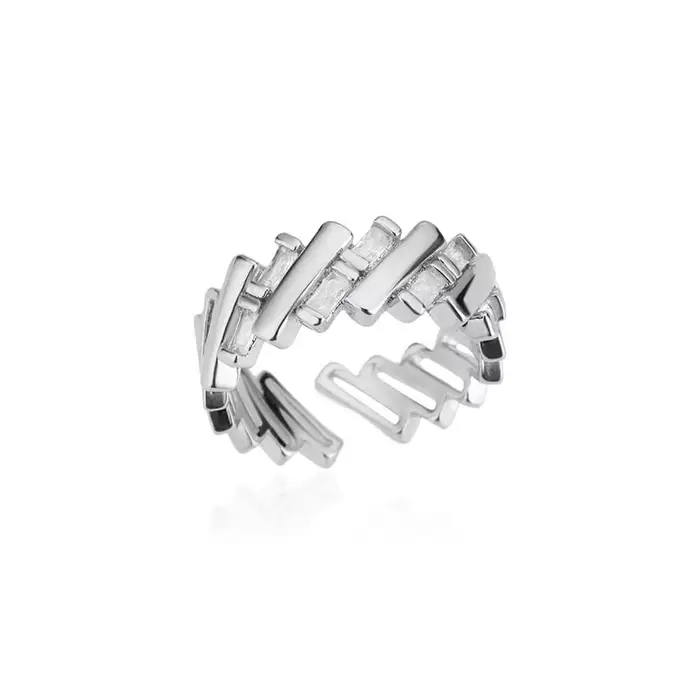 Bagues de barre en Zircon pour femmes, anneau géométrique d'ouverture de barre en acier inoxydable, 