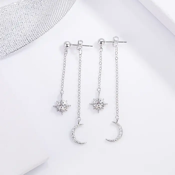 Boucles d'oreilles en argent Sterling 925, longue chaîne, étoile, mode féminine, simple, cadeau de b