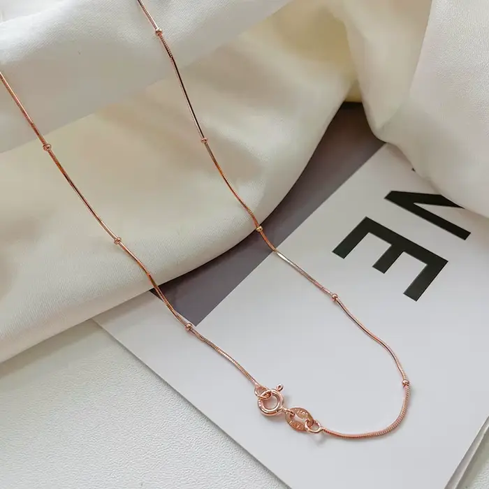 45 cm mince 925 en argent Sterling couleur or Rose serpent chaîne de perles Collier pour femmes fill