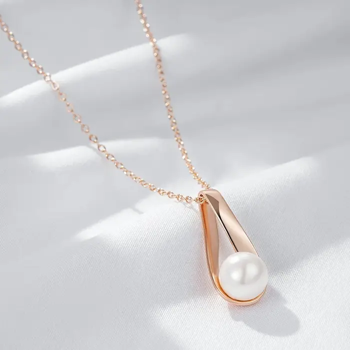 Wbmqda – pendentif et collier en perles grises pour femmes, élégant, couleur or Rose 585, accessoire