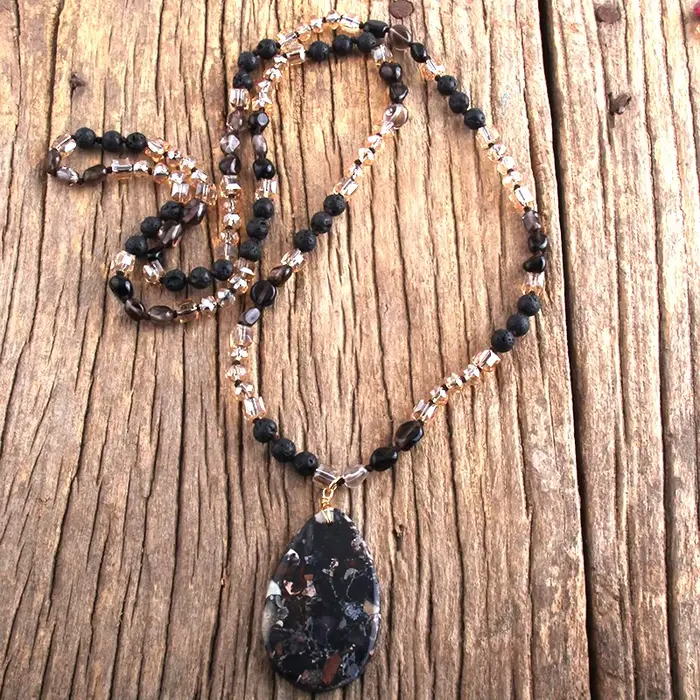 RH mode bohème bijoux 6mm pierres naturelles cristal avec Semi précieux Dorp pendentif colliers pour
