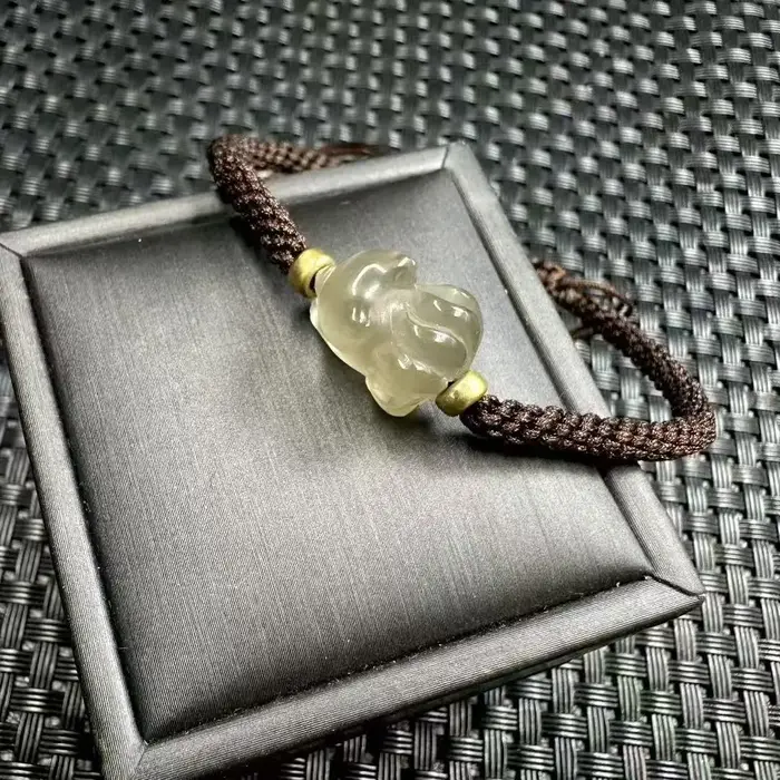 Unité un Bracelet 925 perle d'argent avec pierre de soleil naturelle spéciale cristal couché renard sculpture