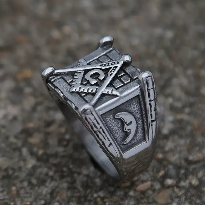 Bague avec lettres maçonniques Vintage pour hommes, classique, timbre de lune et soleil, bague de motard en acier inoxydable, amulette Punk, bijoux cadeau, vente en gros