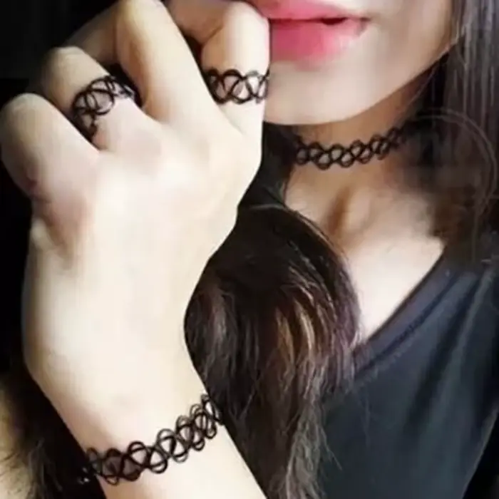 Collier ras du cou en fil de poisson tressé, bijoux gothiques, rétro, vintage, élastique, tatouage, 
