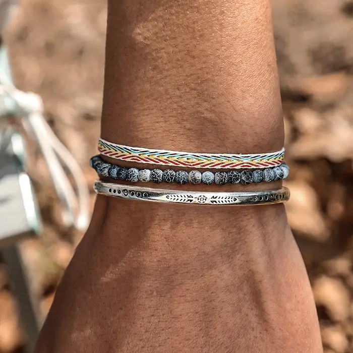 Bracelet d'amitie fait main argent plaque 925 perles agate naturelle geometrique vendange tracker fitness cadeau occassions speciales unisexe