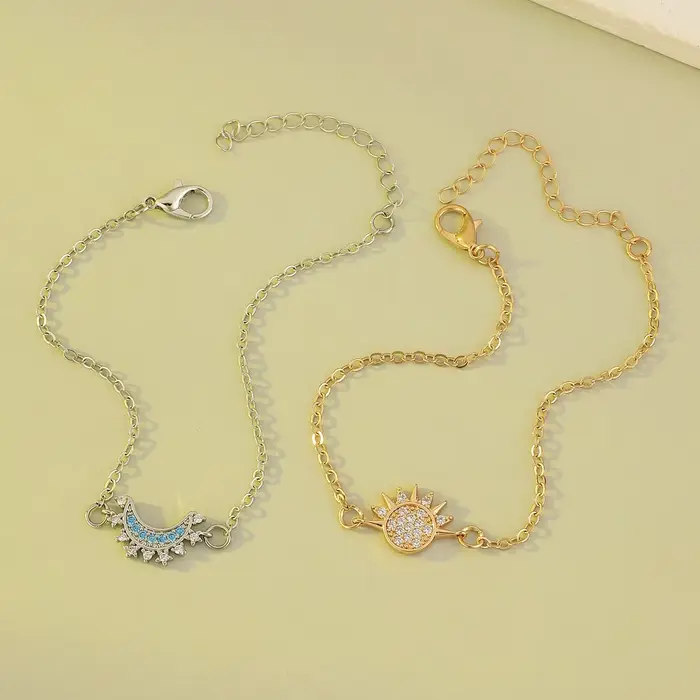 YILUOCD 2 pièces Bracelet soleil et lune en zircone cubique scintillante pour femmes ensemble de bracelets de Couple réglables cadeau de bijoux de fête de mariage