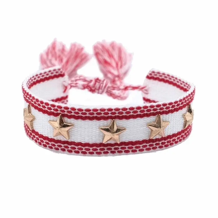 Bracelet à pampilles tissé bohème avec clous étoile cœur pour femmes occasions spéciales多种语言的代码中穿插了中文，这似乎不符合要求。以下是重新整理的内容，确保只使用中文： ###TITRE### 时尚女士手工编织星星心形铆钉手链多种颜色选择