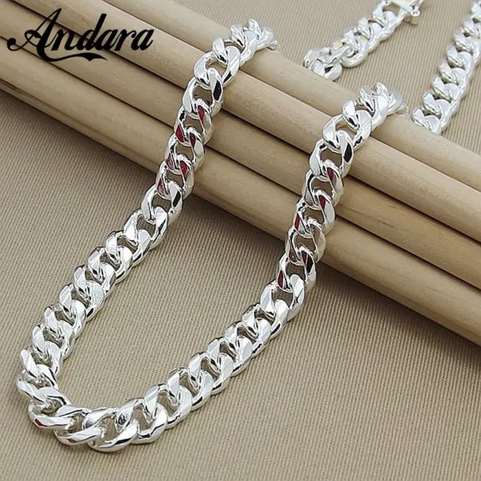 Haute qualité 10MM 20''24'' 50cm 60cm hommes collier 925 argent lien chaîne colliers pour homme bijo