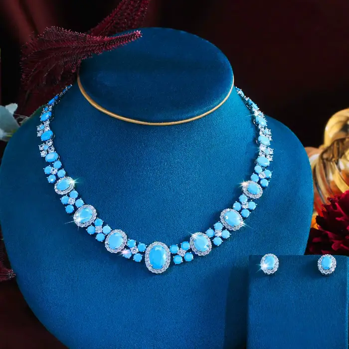 Ensemble de bijoux de mariée en turquoise ovale bleu clair brillant pour femmes occasions spéciales  /* Add your CSS styling here */