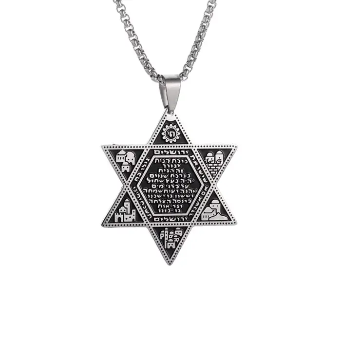 Collier pendentif étoile de David avec script hébreu, bijoux en acier inoxydable, cadeau pour femmes