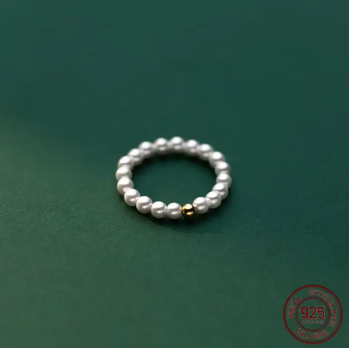 Bague en argent perle pour femme, matiques coréennes pour femme, bijoux en argent 925, JO925, taille
