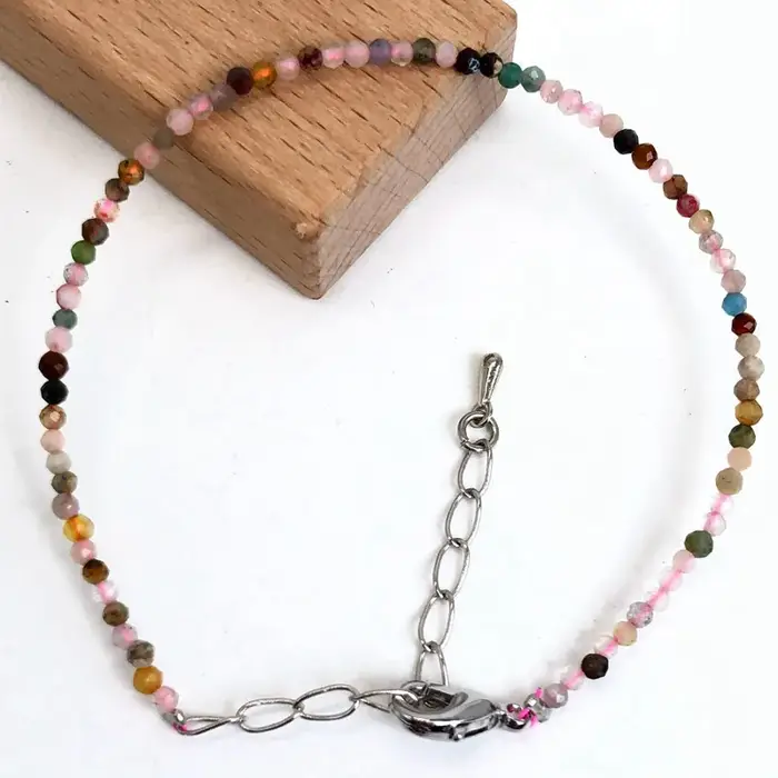 Mini Bracelet à facettes pour femmes, collier de perles 2-3mm, cristal naturel, zircon, tourmaline, 