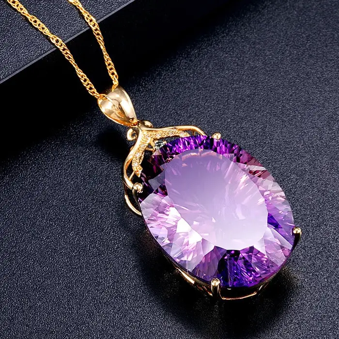 Pendentif en améthyste en forme de cœur plaqué or 18 carats