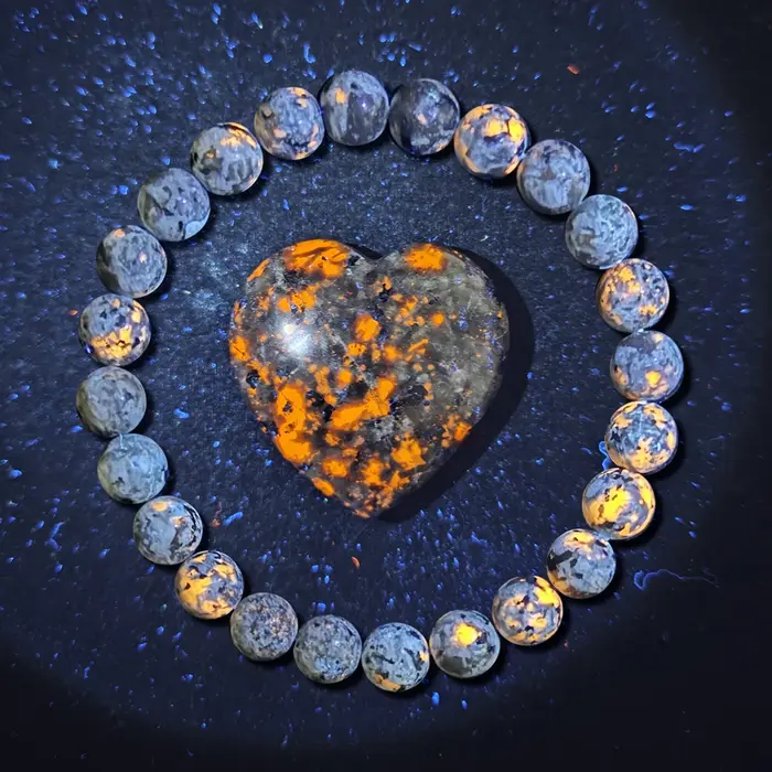 Bracelet en pierre de flamme naturelle avec accessoires en pierre brute naturelle, roche luminescent