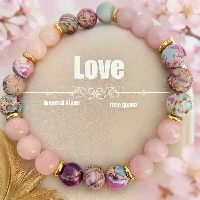 Bracelet de perles en Quartz Rose pour femmes