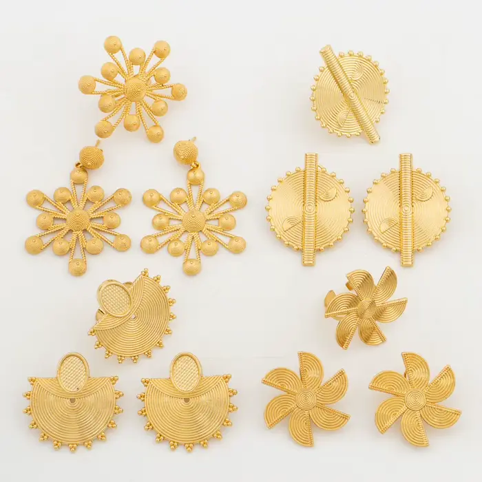 Ensemble de bijoux plaqués pour femmes, boucles d'oreilles et bagues, Design de dubaï, à la mode, bi