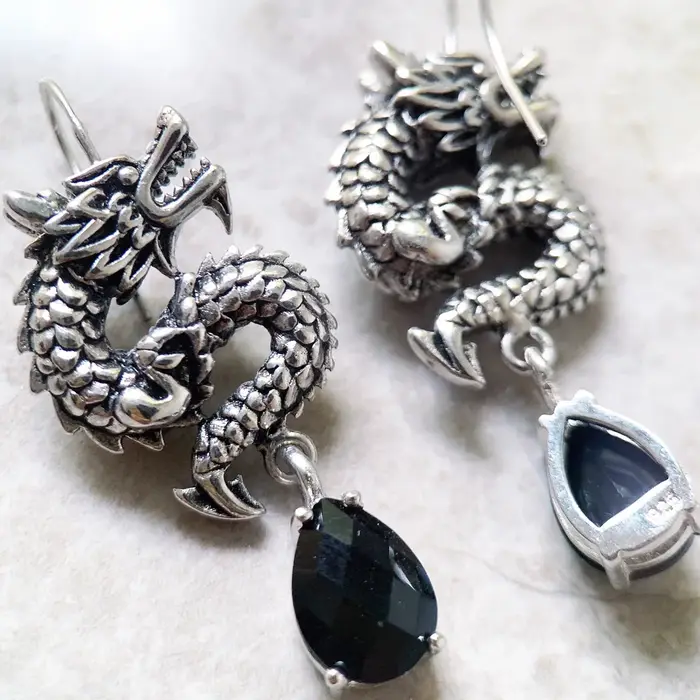 Boucle d'oreille goutte Dragon chinois Europe ethnique