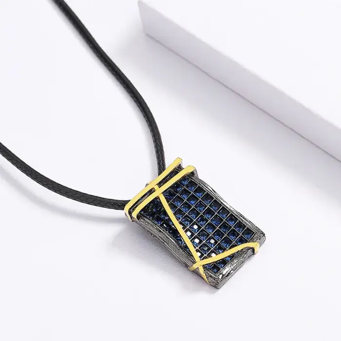 Ensemble de bijoux géométriques en or noir et bleu pour femmes, bague collier boucles d'oreilles pour occasions spéciales engagement
