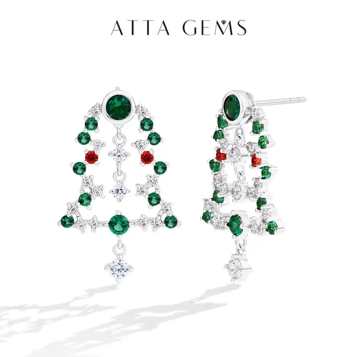 Attagems 2025 boucles d'oreilles arbre de noël en argent Sterling S925 plaqué or 18 carats Zircon Ea