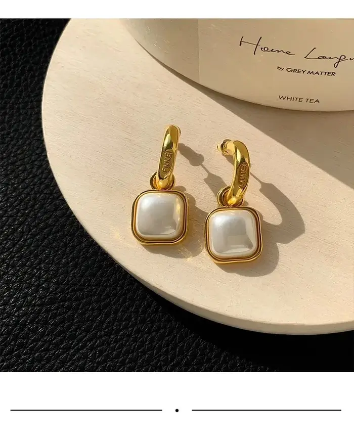 Boucles d'oreilles carrées Mabey Pearl, style français, haut de gamme, drapeau, goujons de carillon,