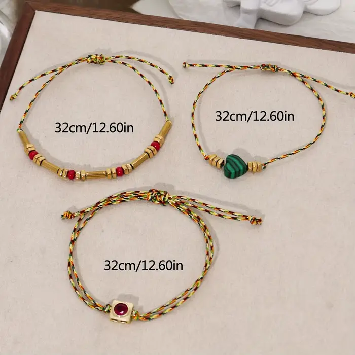 Ensemble de bracelets bohème chic pour femmes, 3 pièces, fabriqués à la main avec une pierre naturelle en forme de cœur, chaîne délicate pour tenue décontractée, fête