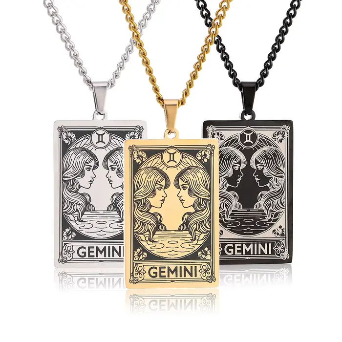 Collier avec 12 signes du zodiaque pour femmes et hommes pendentif Tarot carré horoscope en acier inoxydable bijoux occasions spéciales anniversaires cadeau personnalisé