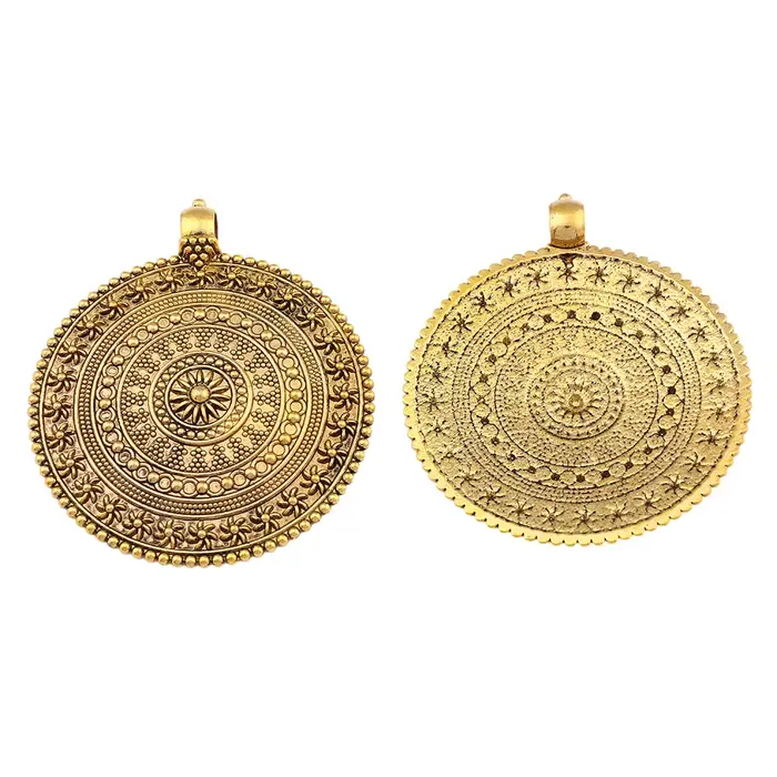 Pendentifs à médaillon rond en forme de fleur de bohémien, couleur or Antique, pour bricolage, colli