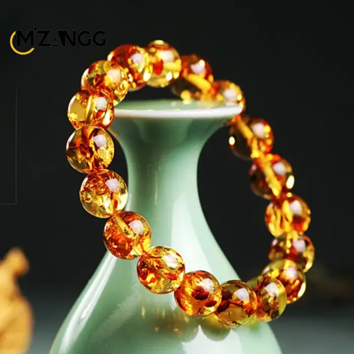 Bracelet en Cire d'Abeille Naturelle Ambre, Belle Mode, Chaîne de Perles artificiel astiques, Mascot