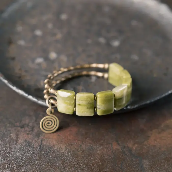 Bracelet péridot naturel en métal et laiton, deux rangées de bijoux orientaux, décoration de richess