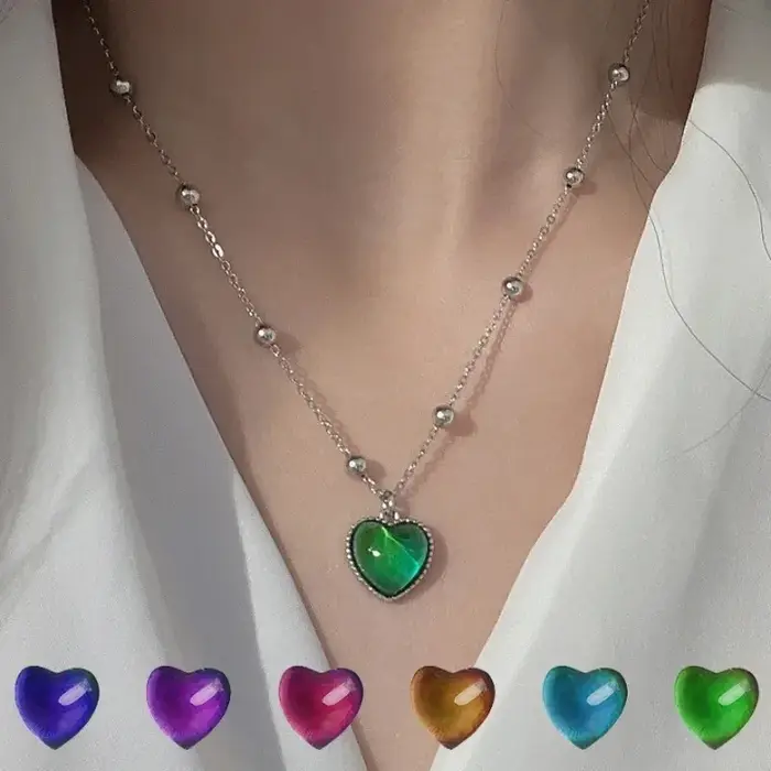 Collier avec pendentif en forme de cœur, moniteur d'humeur thermochromique, changement de couleur co