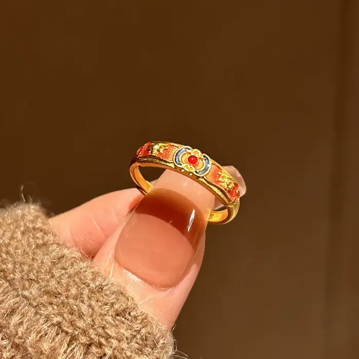 Bagues classiques en émail coloré pour femmes, bague artisanale en or antique, ouverture réglable, b