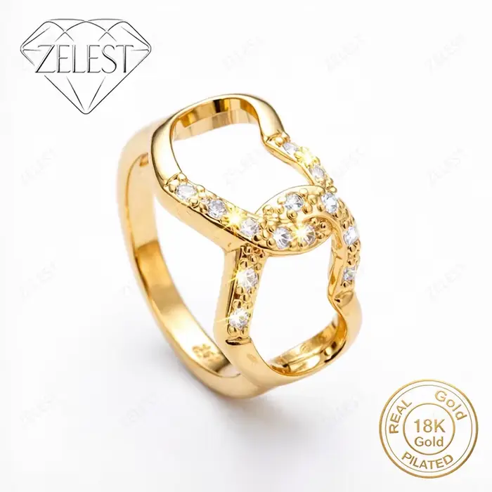 Bague en argent sterling 925 plaqué or 18 carats, double cœur en zircon, bijoux de luxe pour femmes,
