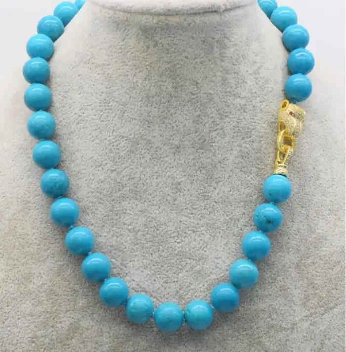 Collier rond bleu 430, 12mm, 18 pouces, vente en gros naturel, crochet Brabant léopard jaune