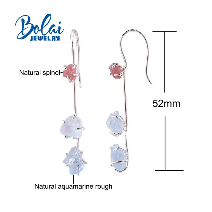 Boucles d'oreilles en argent sterling 925 serties de spinelle et aigue-marine naturelles pour femmes élégantes occasions spéciales
