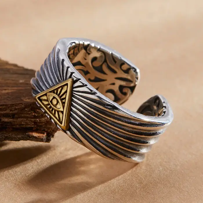 Bague rétro œil de Providence doré pour homme et femme bijou gothique unisexe pour soirées et fêtes