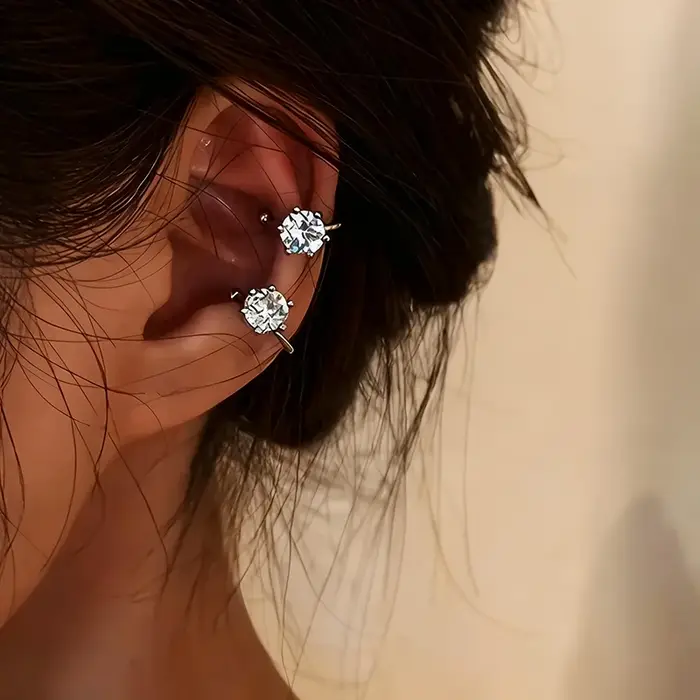 Boucles d'oreilles élégantes en zircon brillant, clips d'oreilles réglables sans perçage pour femmes