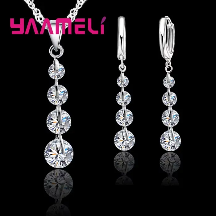 Ensemble de bijoux en argent regardé 925 pour femmes, collier pendentif, boucles d'oreilles, cadeau 