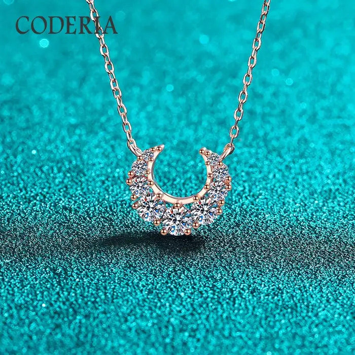 Collier pendentif lune en argent regardé 925 pour femme, or champagne, moissanite, bijoux exquis, lu