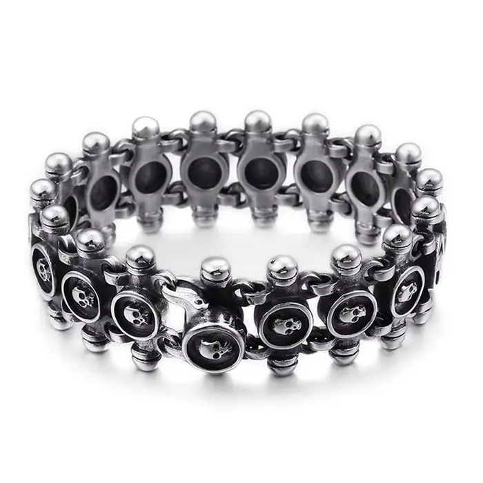 Bracelet Chaîne Tête de Mort Unisexe Vintage Punk Biker Gothique Halloween Talisman Porte-Bonheur Ro