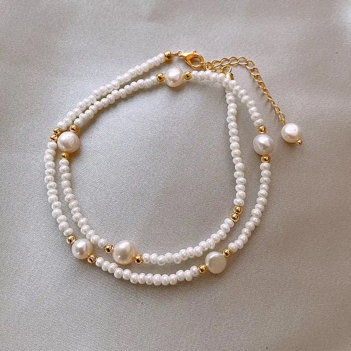 Collier en perles d'eau douce naturelles serties en or 14K pour femmes - Style moderne - Occasions d'engagement et cadeaux exceptionnels