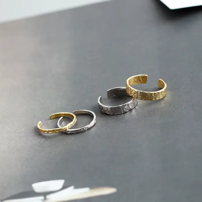 WANTME 925 en argent Sterling Unique irrégulier minimaliste anneau ouvert femmes hommes européen martelé Hip Hop Couples bijoux accessoires