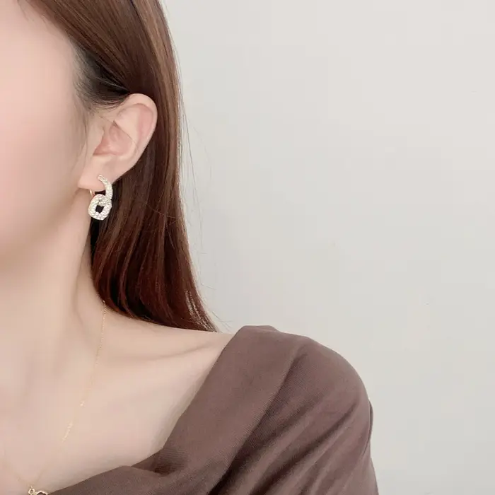 Boucles d'oreilles de luxe coréennes en plaqué or avec pendentif géométrique carré en Zircon pour femmes élégantes occasions spéciales