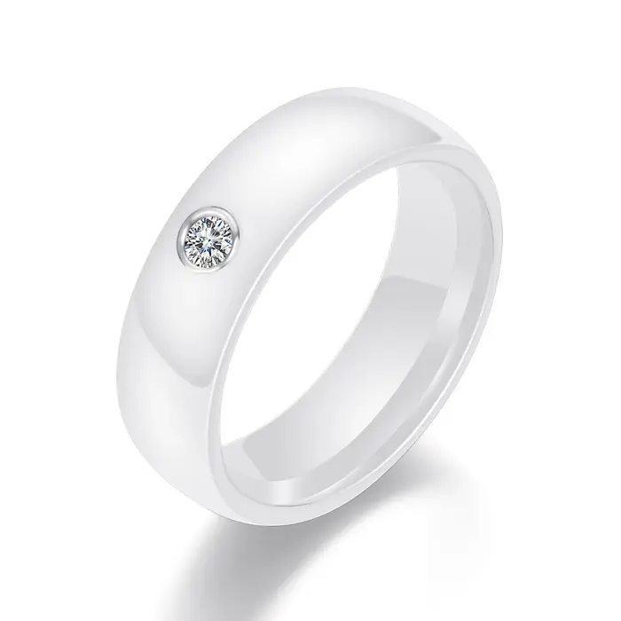 Bague en céramique noire et blanche avec cristal pour engagement et occasions spéciales hommes femmes style classique modernité