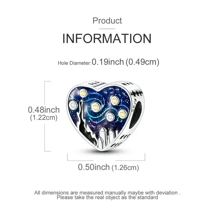 925 argent Sterling petit Van Gogh ciel étoilé breloques perle CZ Zircon brillant