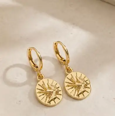 Boucles d'oreilles créoles rondes Soleil et Lune, Série Étoiles, Fleurs, Œil de Dieu, Simples, Quoti